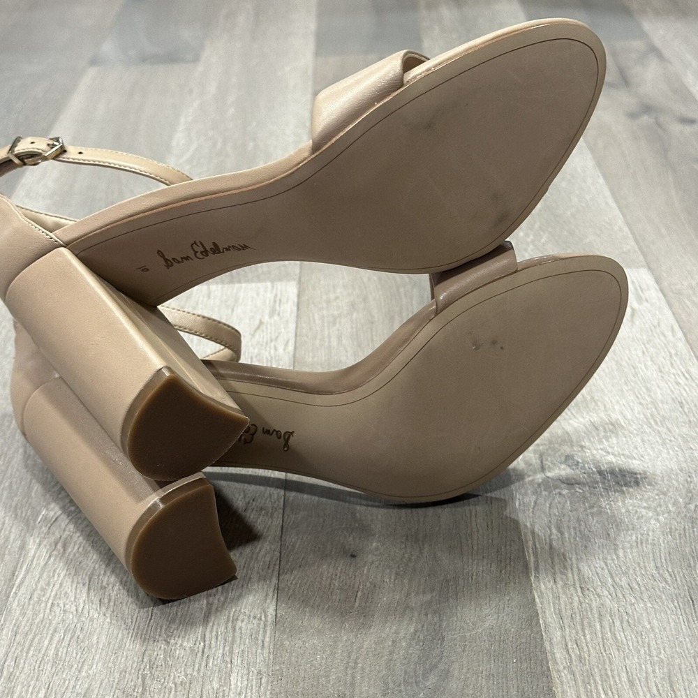 Sam Edelman Yaro Ankle Strap Heels Classic Nude Faux Leather -Women's Size US 10 - Picture 6 of 8